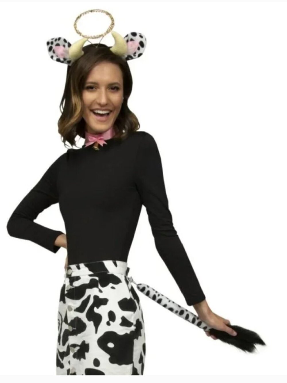 COW Black White Headband, Tail, Choker Instant Kit Halloween Accessory Kit 14+
